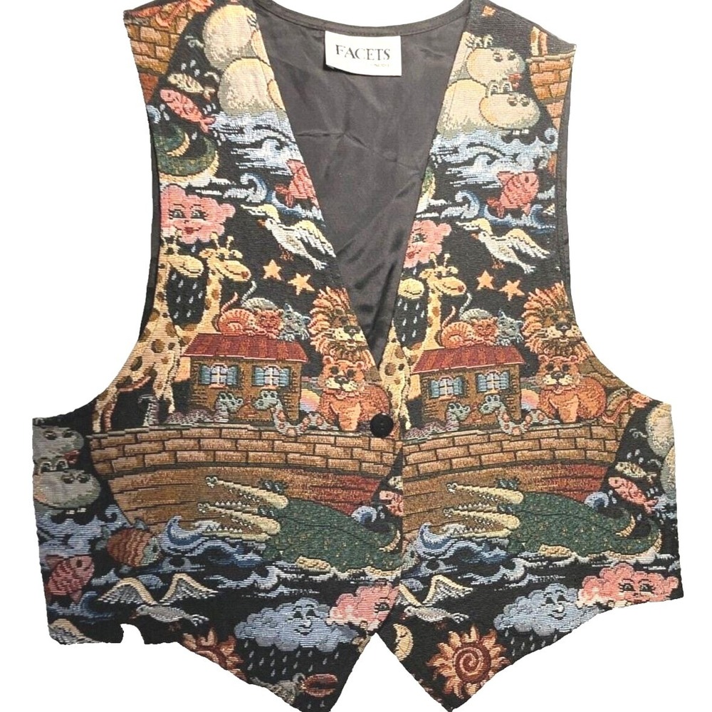 Vtg Noahs Ark‎ Vest Ladies Large anthropomorphic animals fish boat coat